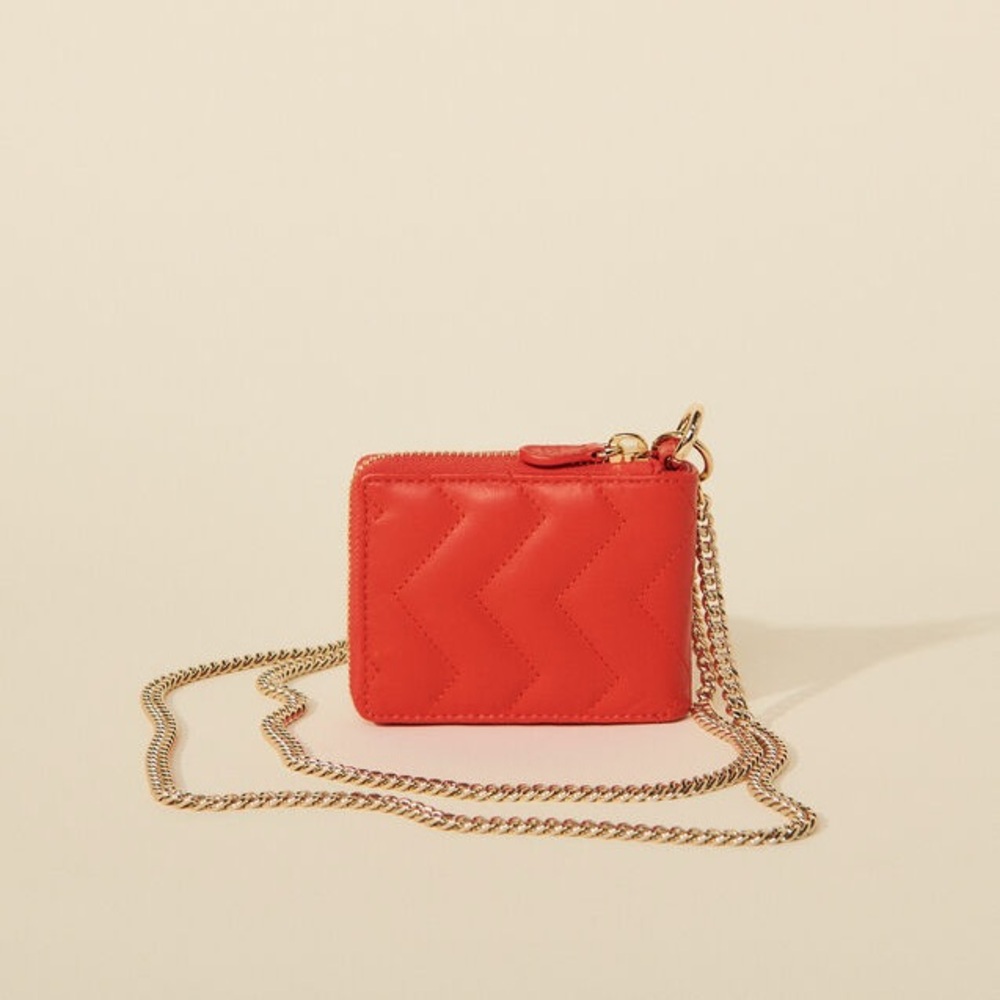 NWT SANDRO SFAPM00115 Orange Quilted Leather Chain Wallet Cardholder
